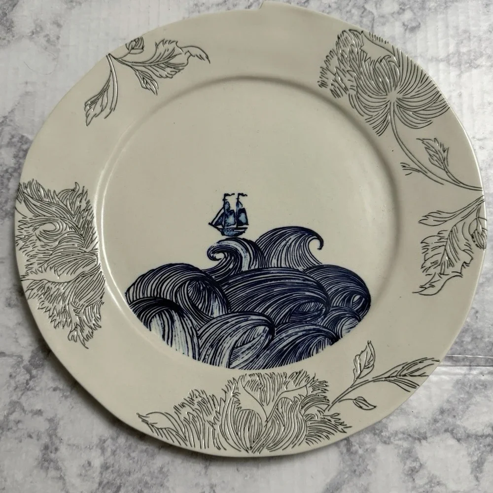 Linda FAHEY Artisan Pacifica Stormy Seas Plate Nautical Ship Anthropologie NEW